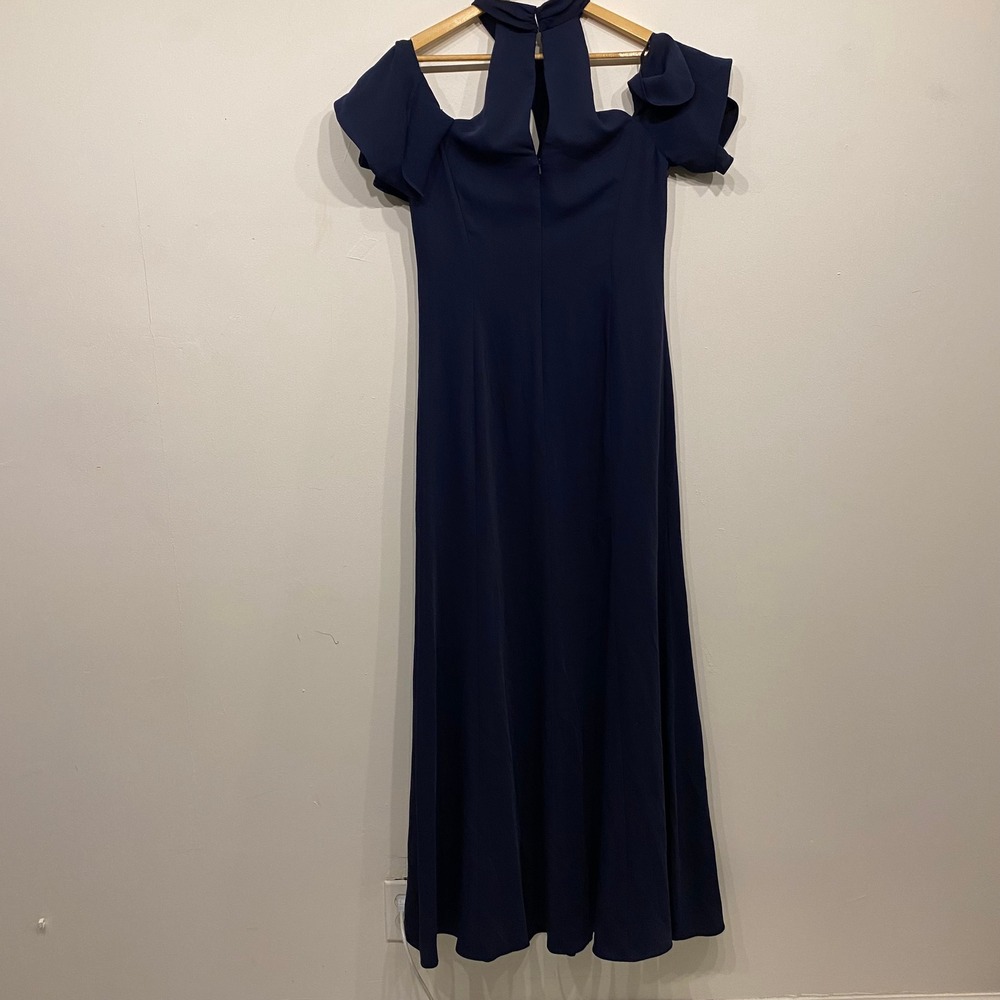 D'Zage Bridesmaid Navy Blue Cold Shoulder Maxi Dress Flutter Sleeve Size‎ 12